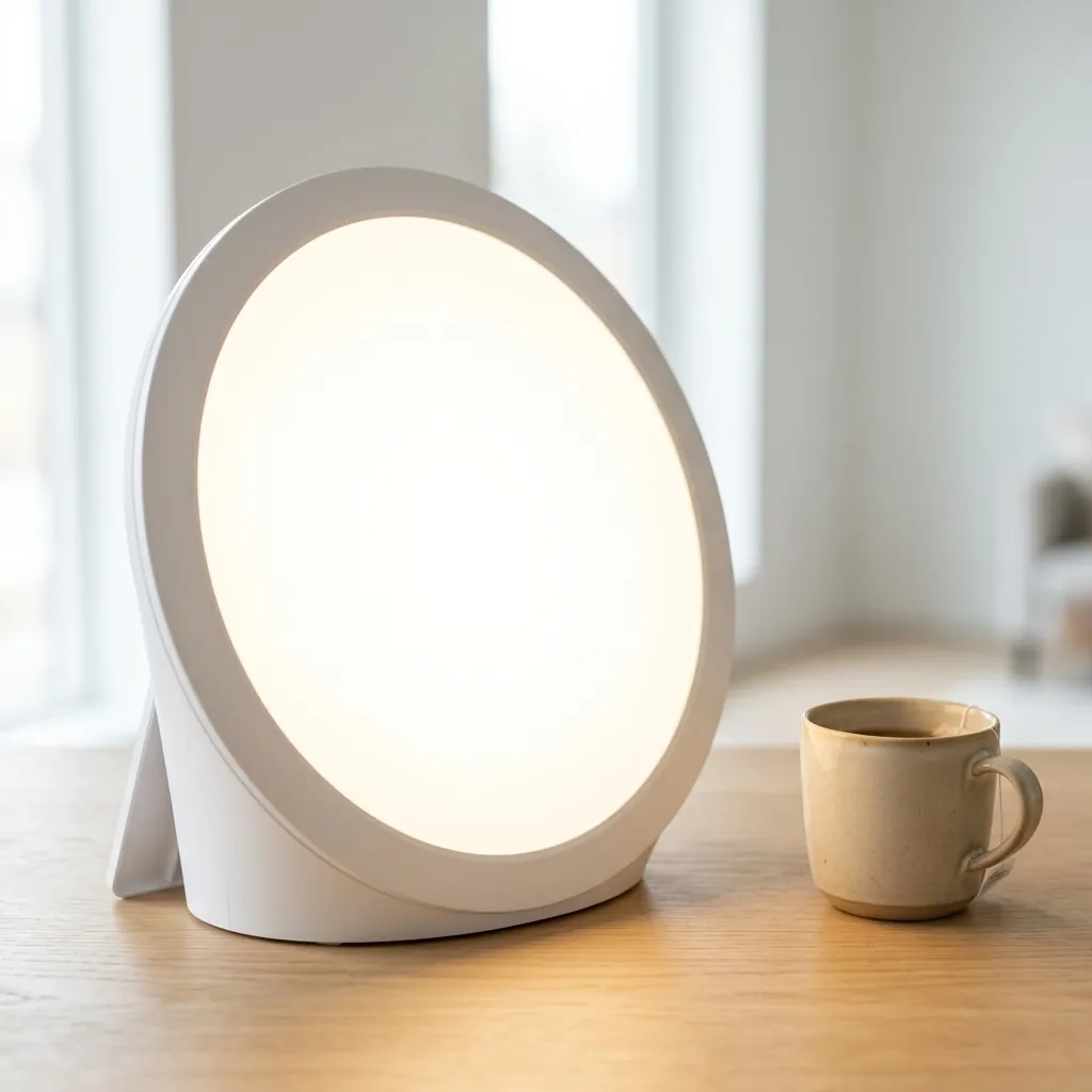 Sunniva Light daylight therapy lamp illuminating desk
